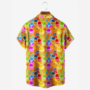 Colorful Cartoon Rabbit Easter Eggs Orange - Hawaiian Shirt