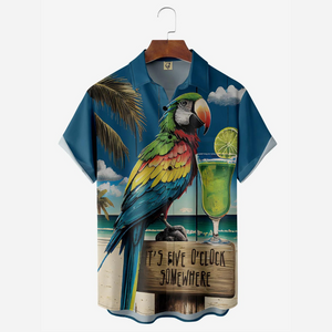 Vintage Style Blue Parrot Cocktail - Hawaiian Shirt