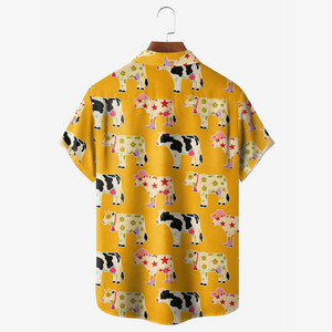 Vintage Western Cow Yellow - Hawaiian Shirt