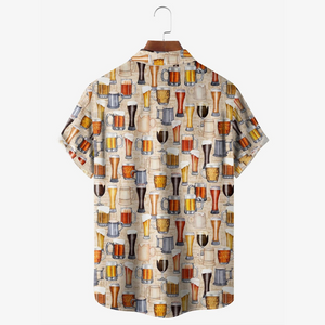 Beer And Beverage Pattern Khaki - Hawaiian Shirt