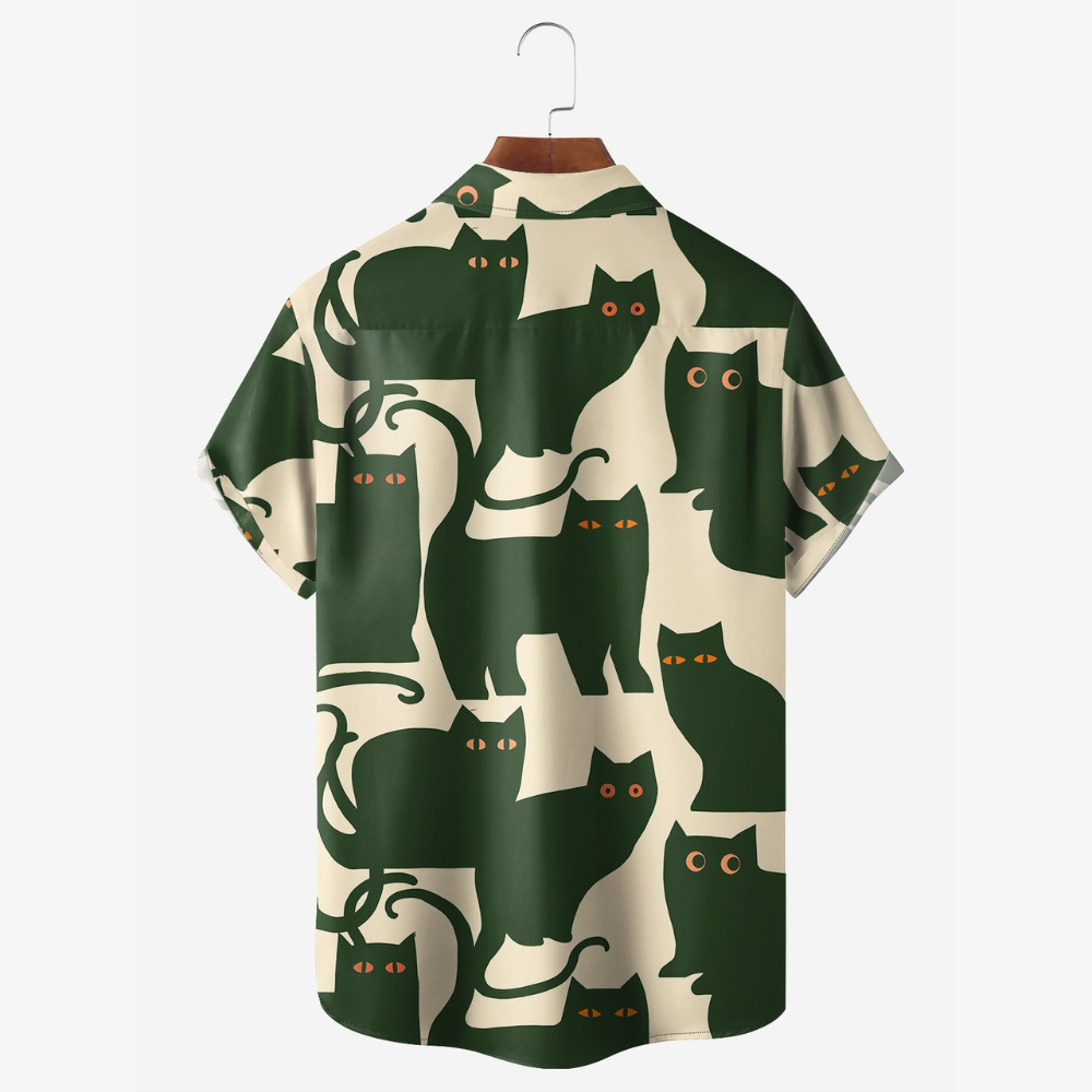 Green Cat Pattern - Hawaiian Shirt