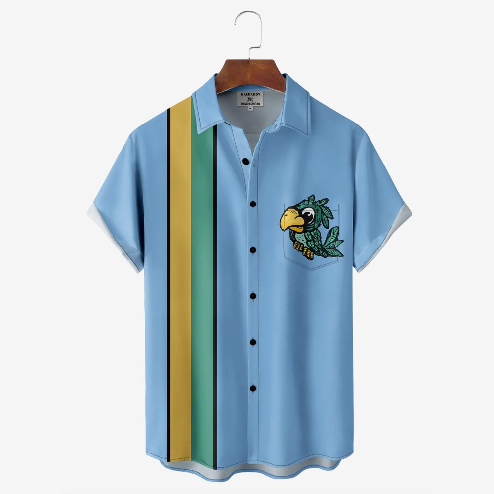 Blue Parrot Green And Yellow Lines -  Hawaiian Shirt