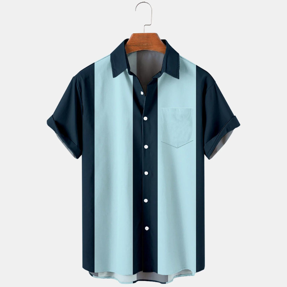 50s Bowling Style Blue Black - Hawaiian Shirt