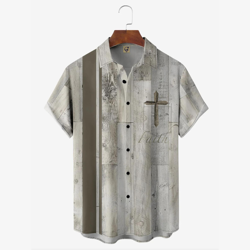 Christian Faith Cross Wood Grain - Hawaiian Shirt