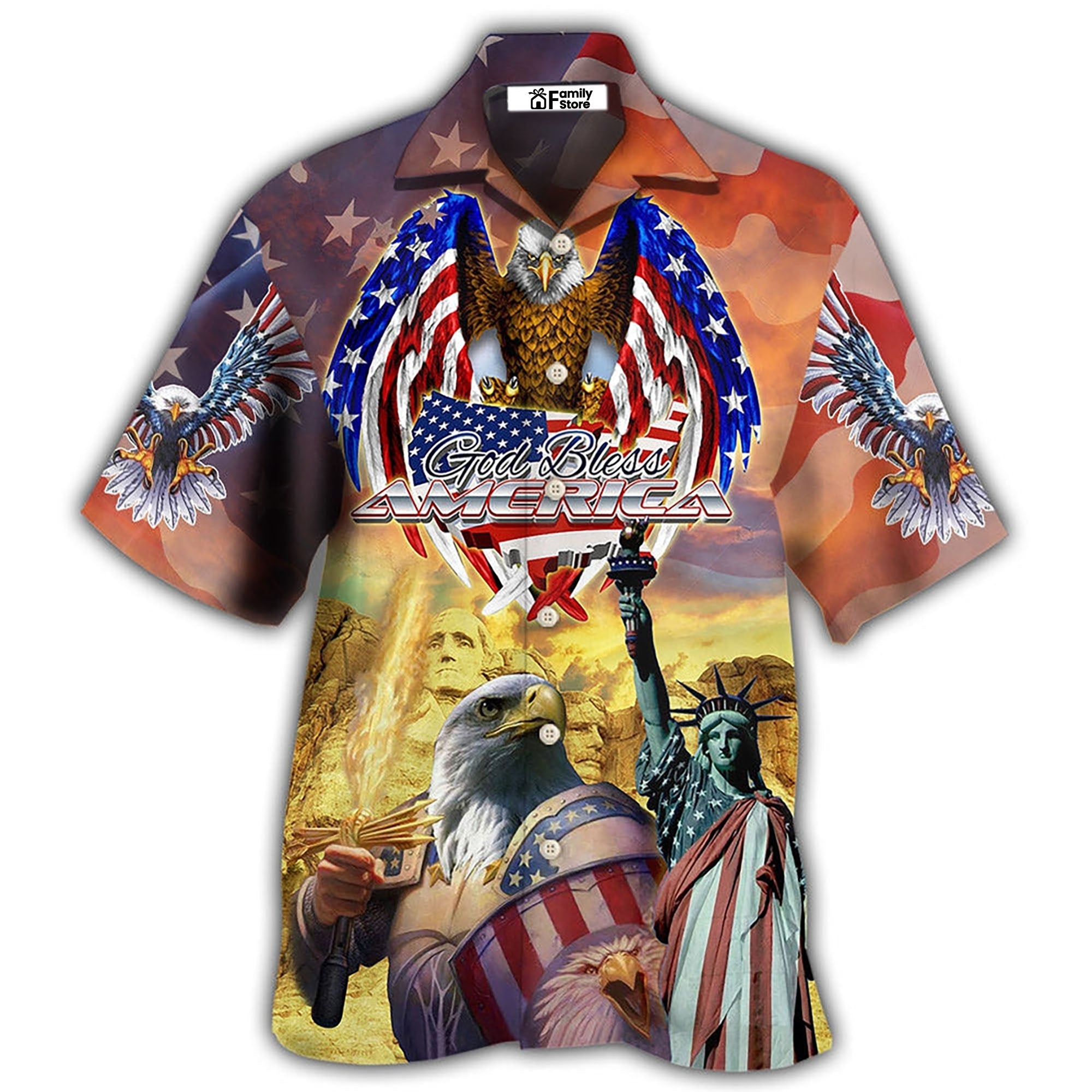 America Eagle Patriotic God Bless - Hawaiian Shirt