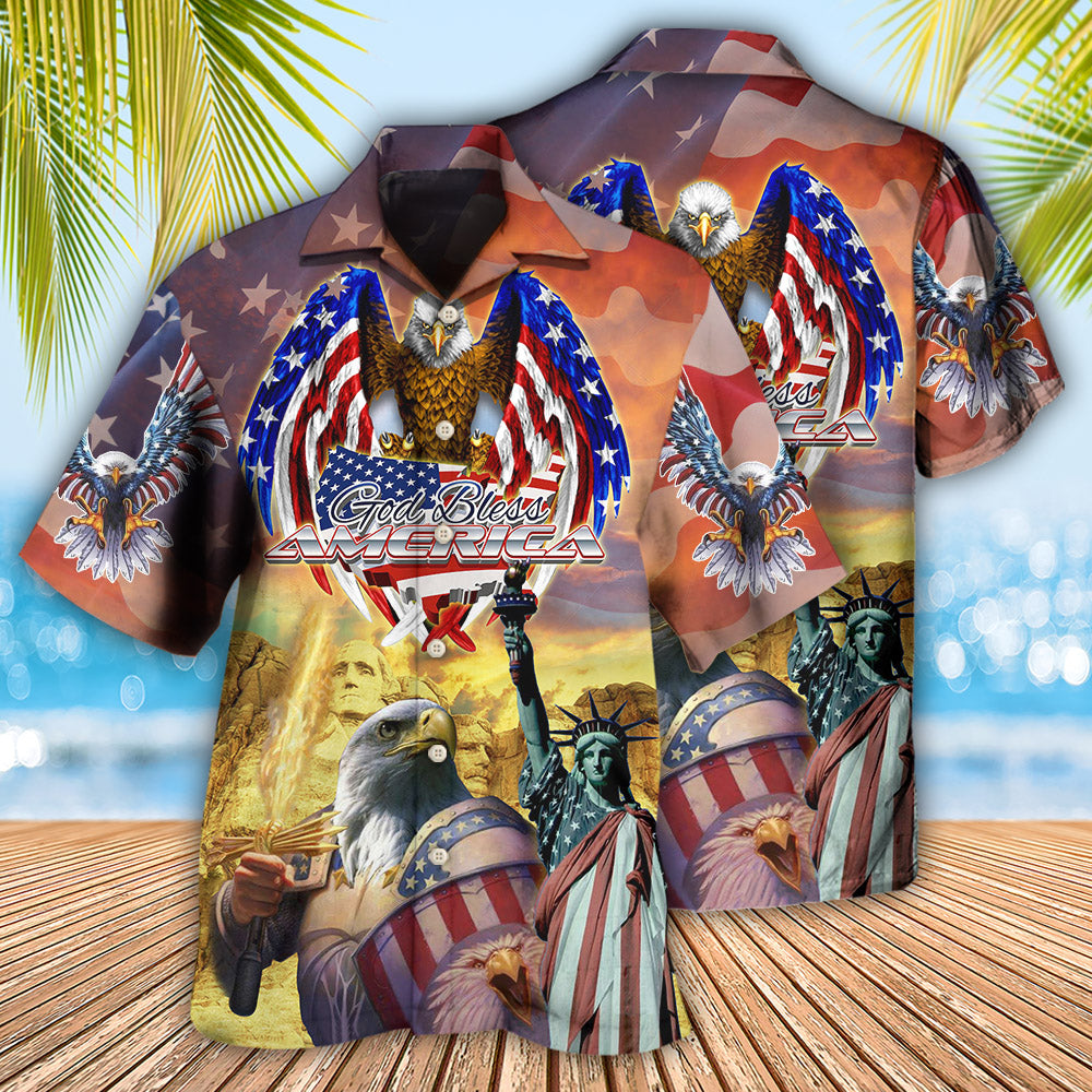 America Eagle Patriotic God Bless - Hawaiian Shirt