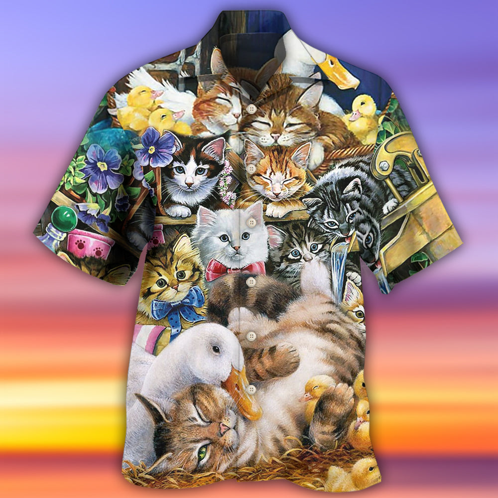 Animals Ducks And Cats - For Men And Women- Hawaiian Shirt