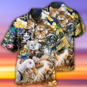 Animals Ducks And Cats - For Men And Women- Hawaiian Shirt