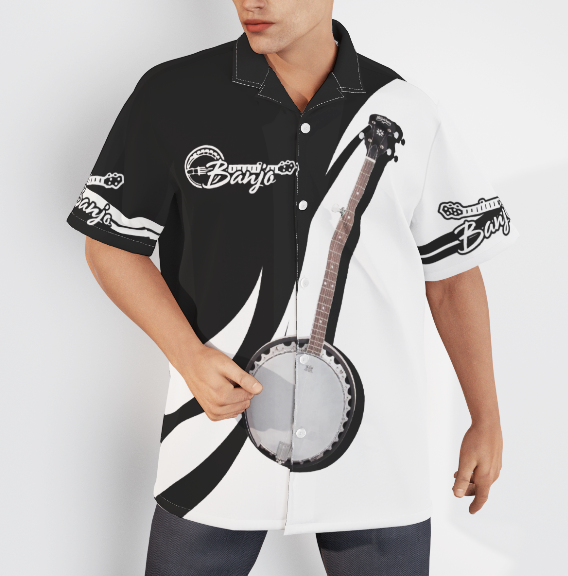 Banjo Music Instrument White And Black - Hawaiian Shirt