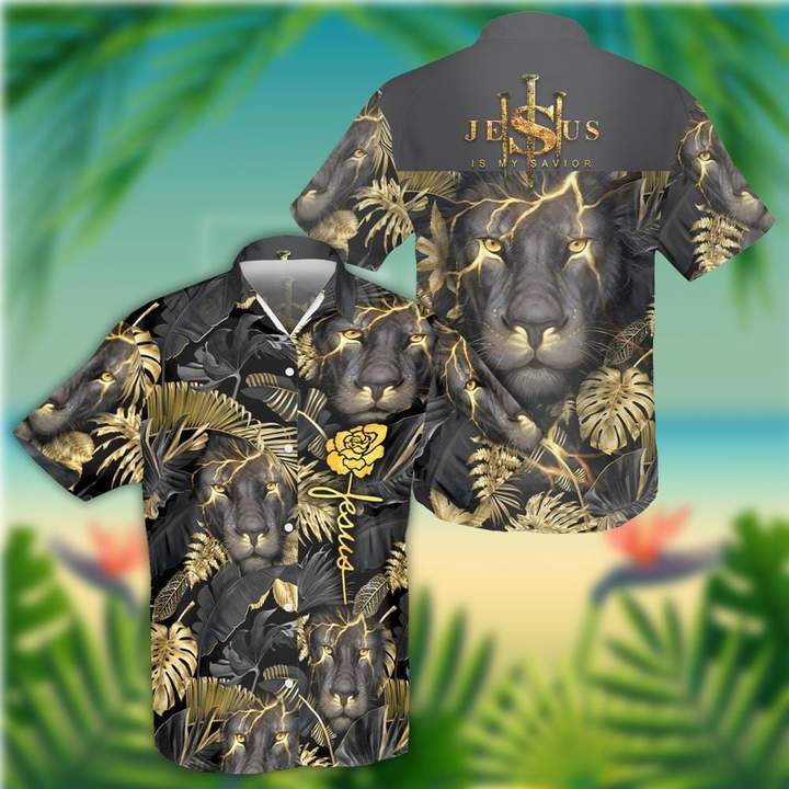 Jesus and Lion Grey Aloha - Hawaiian Shirt