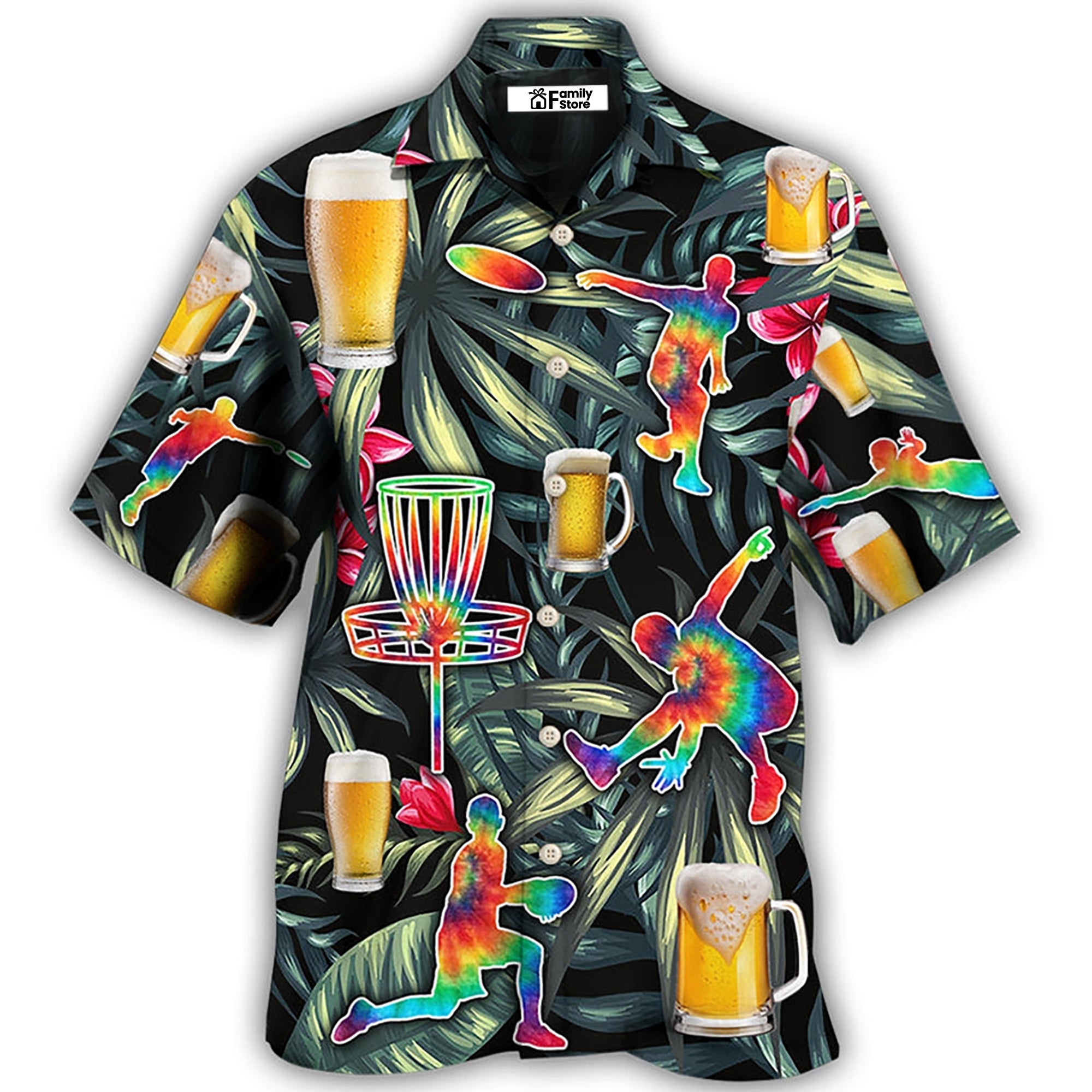 Beer And Disc Golf Tropical Flower Tie Dye - Hawaiian Shirt