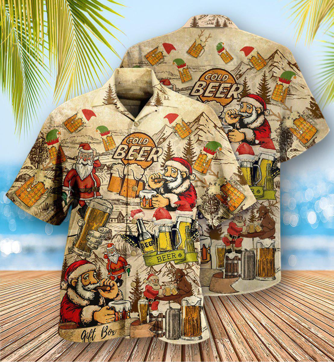 BeerDrinkingBeerWithSantaClaus HawaiianShirt OwlOhh_1724_3