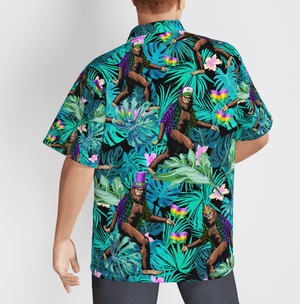 Bigfoot Happy Mardi Gras Tropical BLue - Hawaiian Shirt