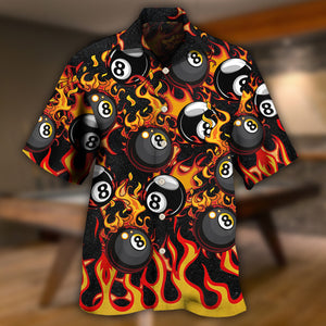 Billiard Eight Ball Burning With Fire Flames - Hawaiian Shirt