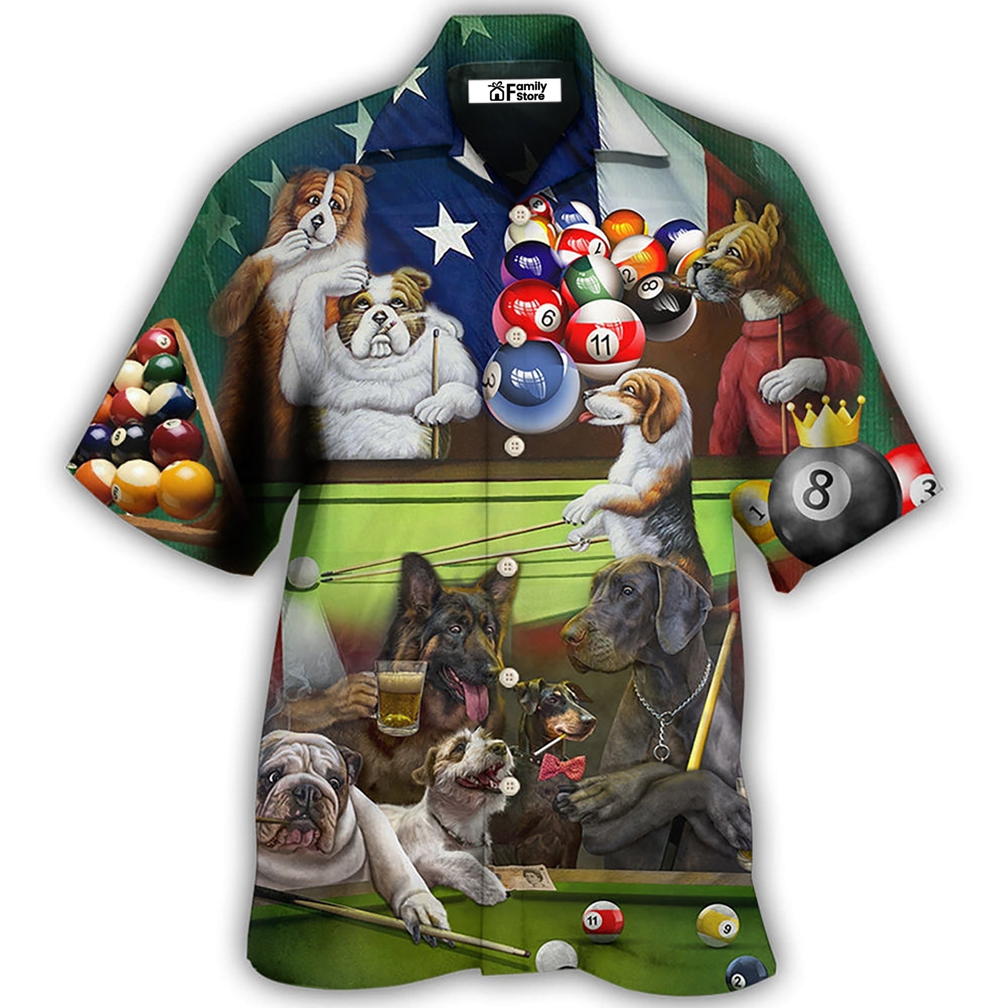 Billiard Independence Day Funny Dogs - Gift For Dog Lovers - Hawaiian Shirt