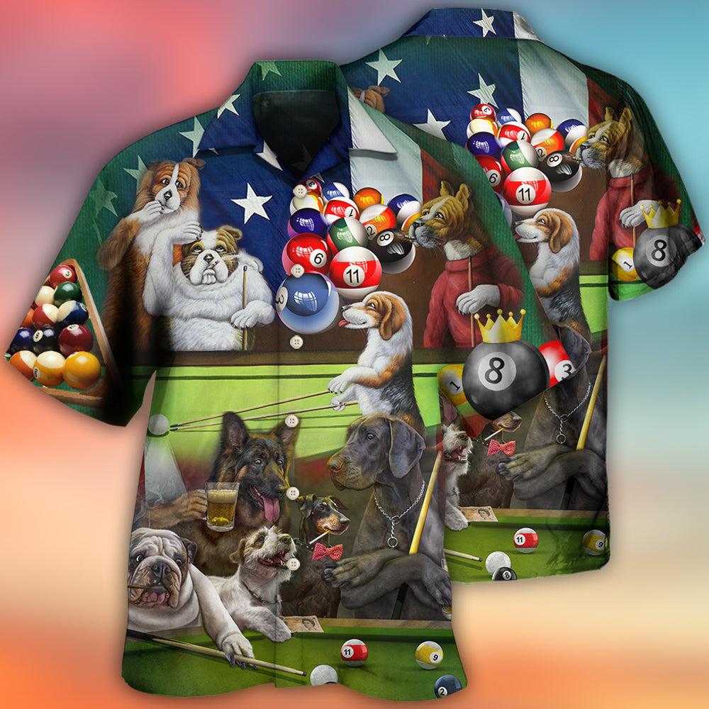 Billiard Independence Day Funny Dogs - Gift For Dog Lovers - Hawaiian Shirt