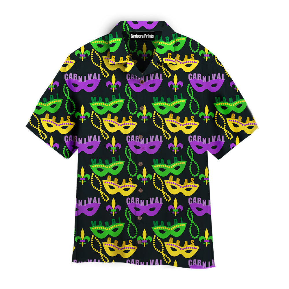 Black Mardi Gras Green And Purple Masks - Hawaiian Shirt