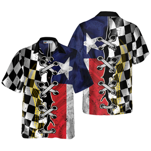 Black And White Texas Racing Flag Hawaiian Shirt For Men