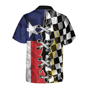 Black And White Texas Racing Flag Hawaiian Shirt For Men