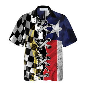 Black And White Texas Racing Flag Hawaiian Shirt For Men