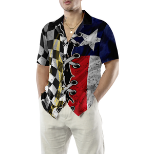 Black And White Texas Racing Flag Hawaiian Shirt For Men