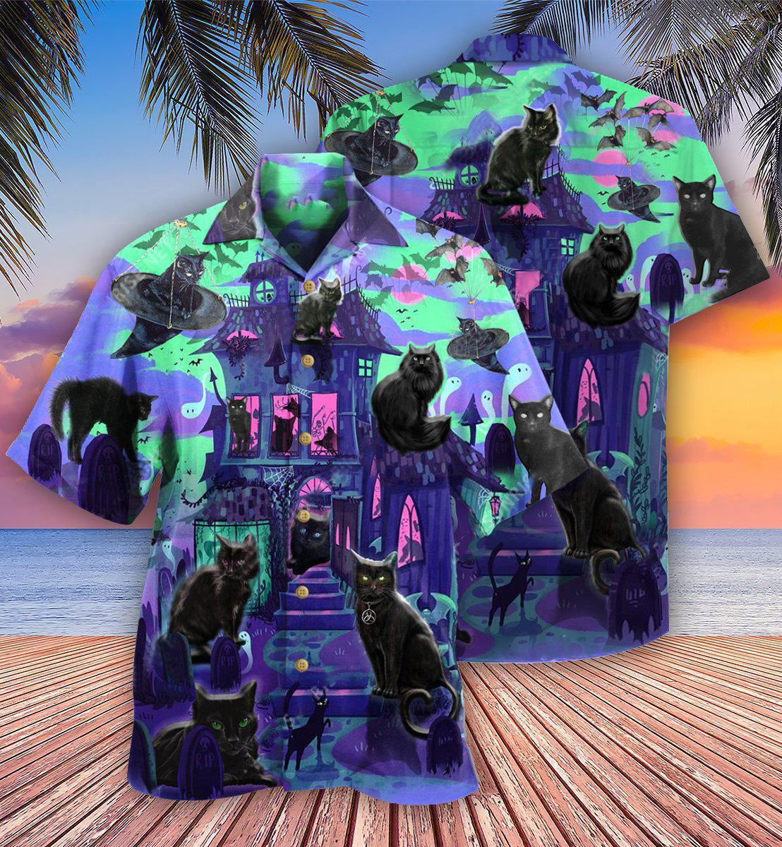 Black Cat In A Mysterious Haunted House - Gift For Cat Lovers - Hawaiian Shirt