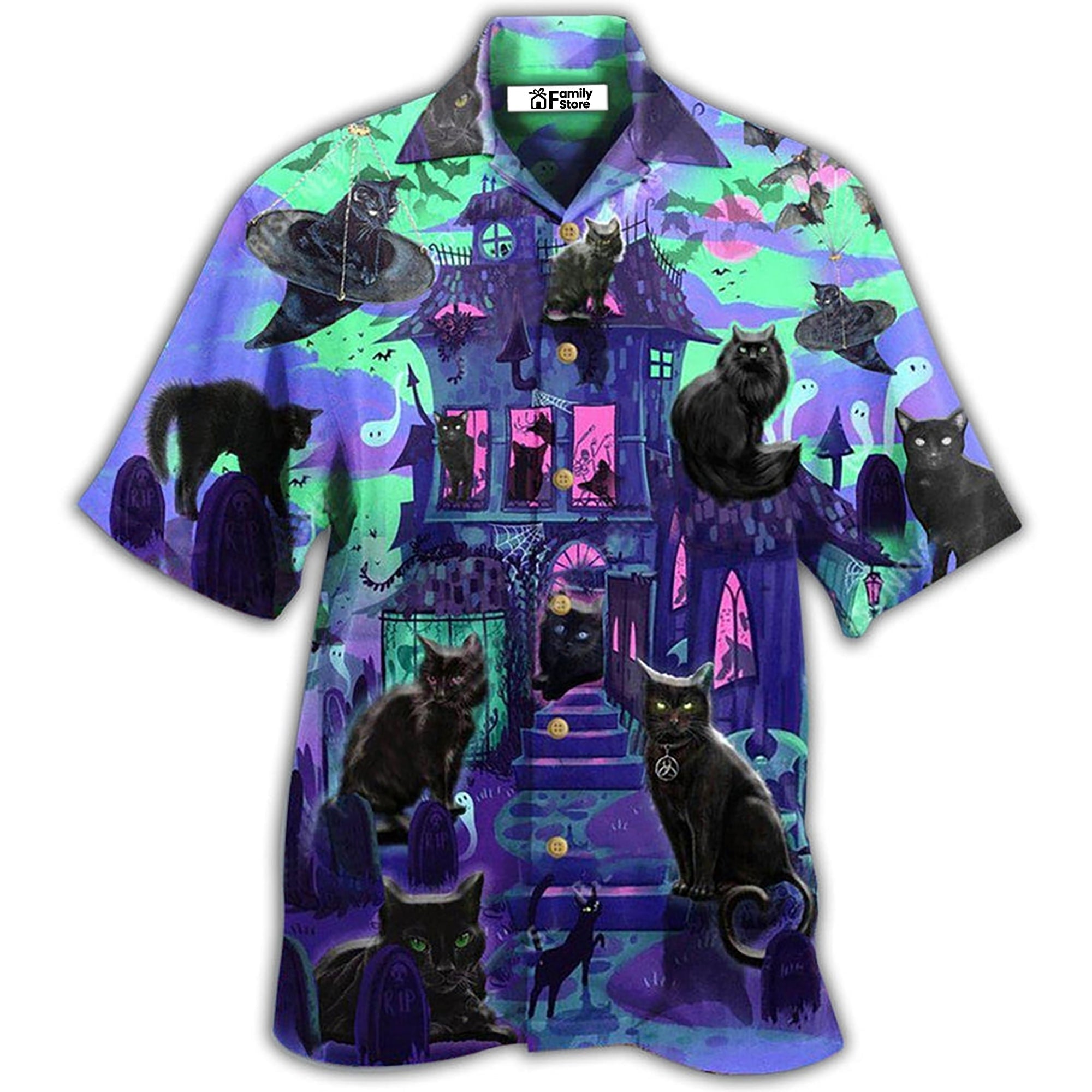 Black Cat In A Mysterious Haunted House - Gift For Cat Lovers - Hawaiian Shirt