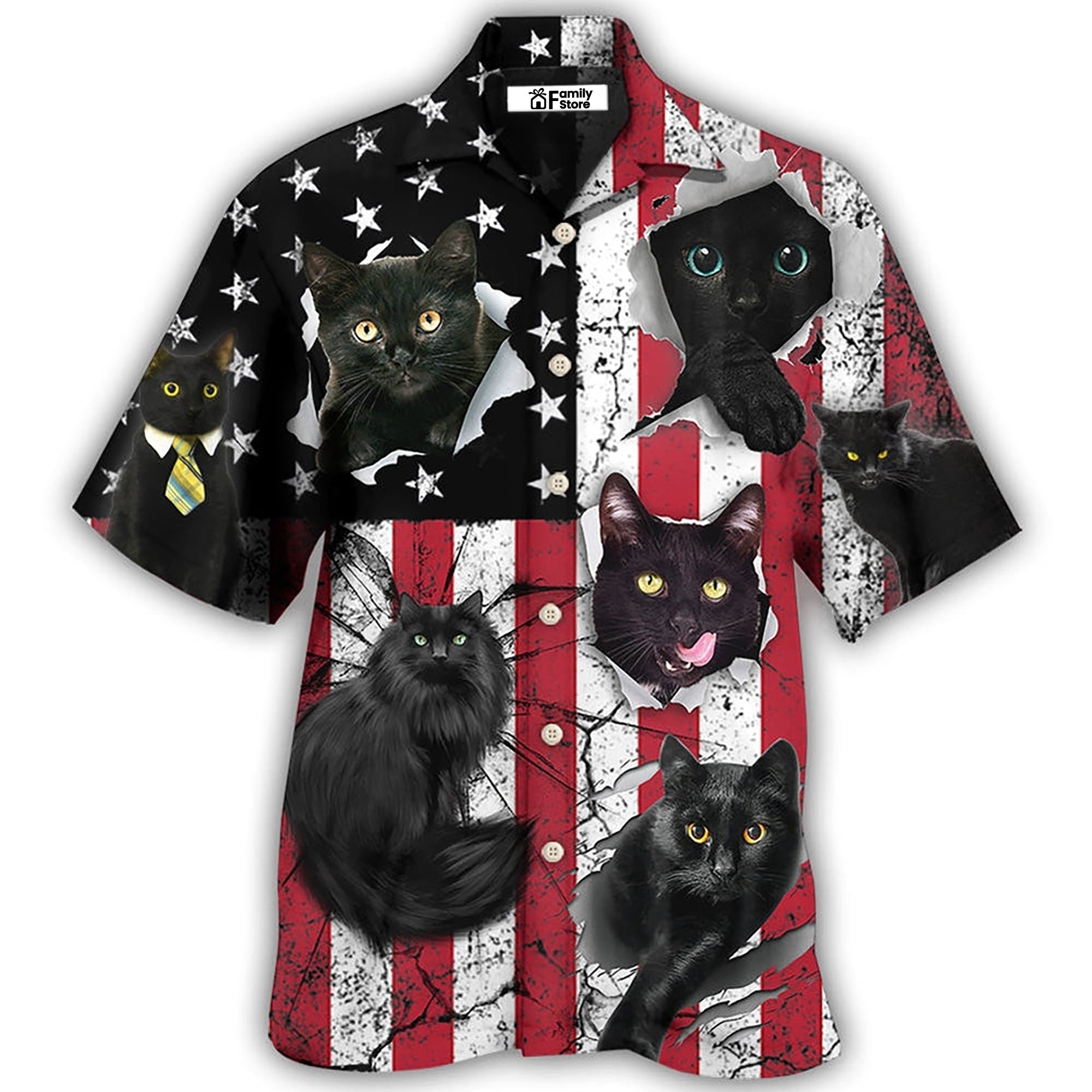 Black Cat Independence Day - Gift For Cat Lovers - Hawaiian Shirt