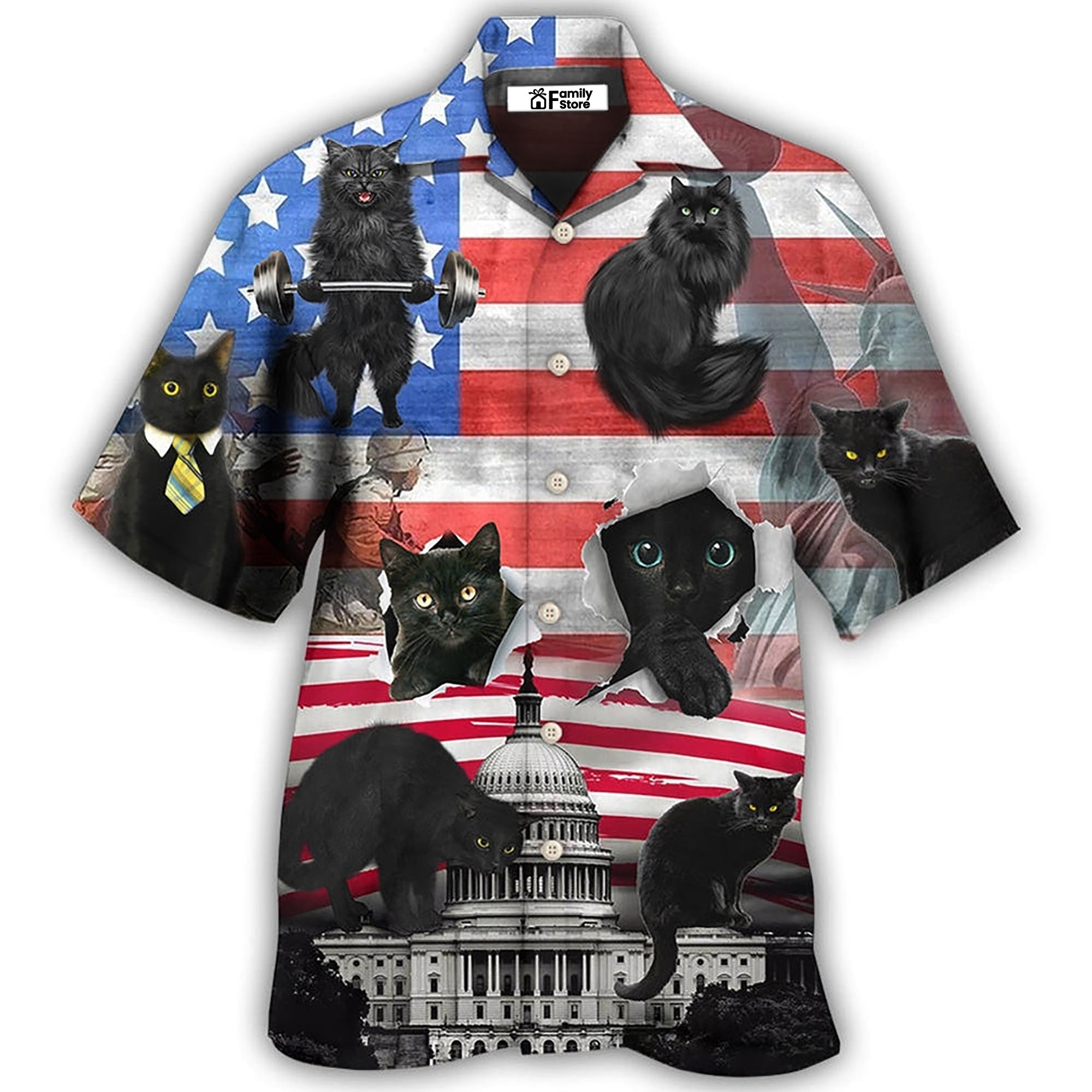 Black Cat Independence Day America - Gift For Cat Lovers - Hawaiian Shirt