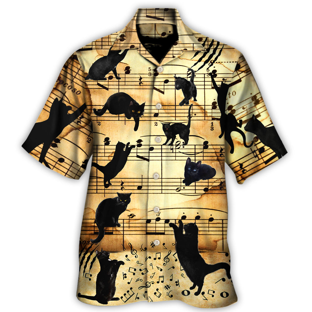 Black Cat Love Music Note - Gift For Cat Lovers - Hawaiian Shirt