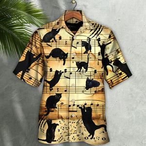 Black Cat Love Music Note - Gift For Cat Lovers - Hawaiian Shirt