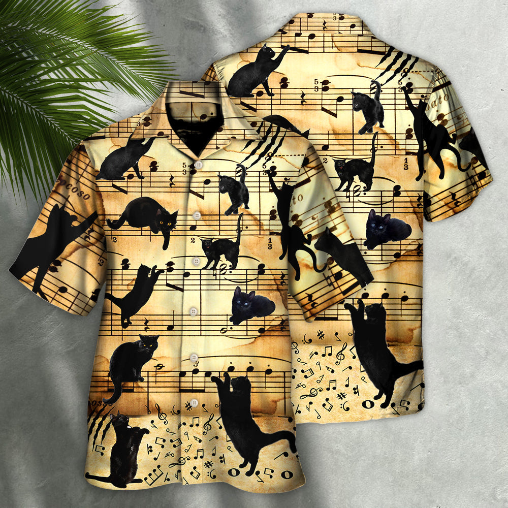 Black Cat Love Music Note - Gift For Cat Lovers - Hawaiian Shirt