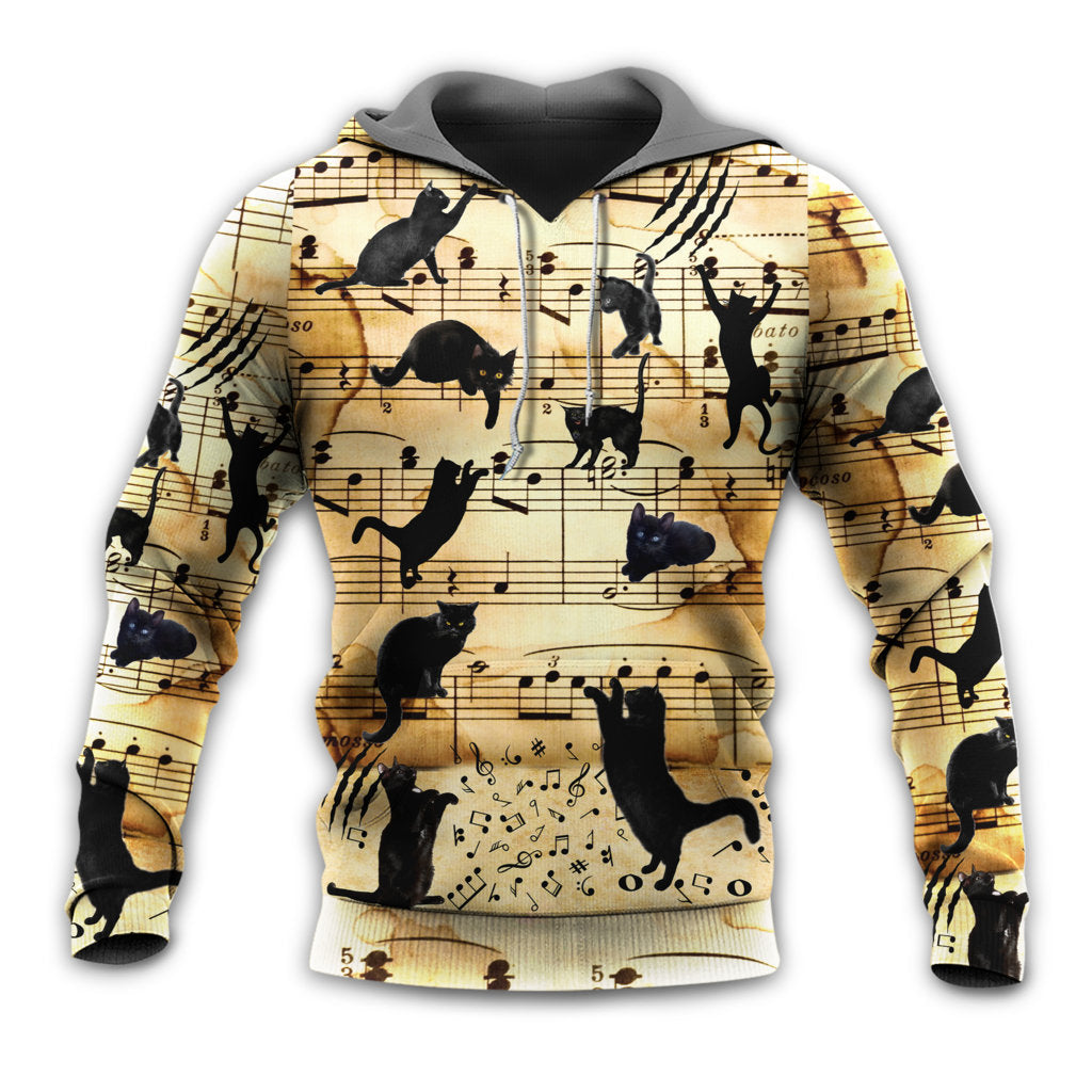 Black Cat Love Music Note - Hoodie