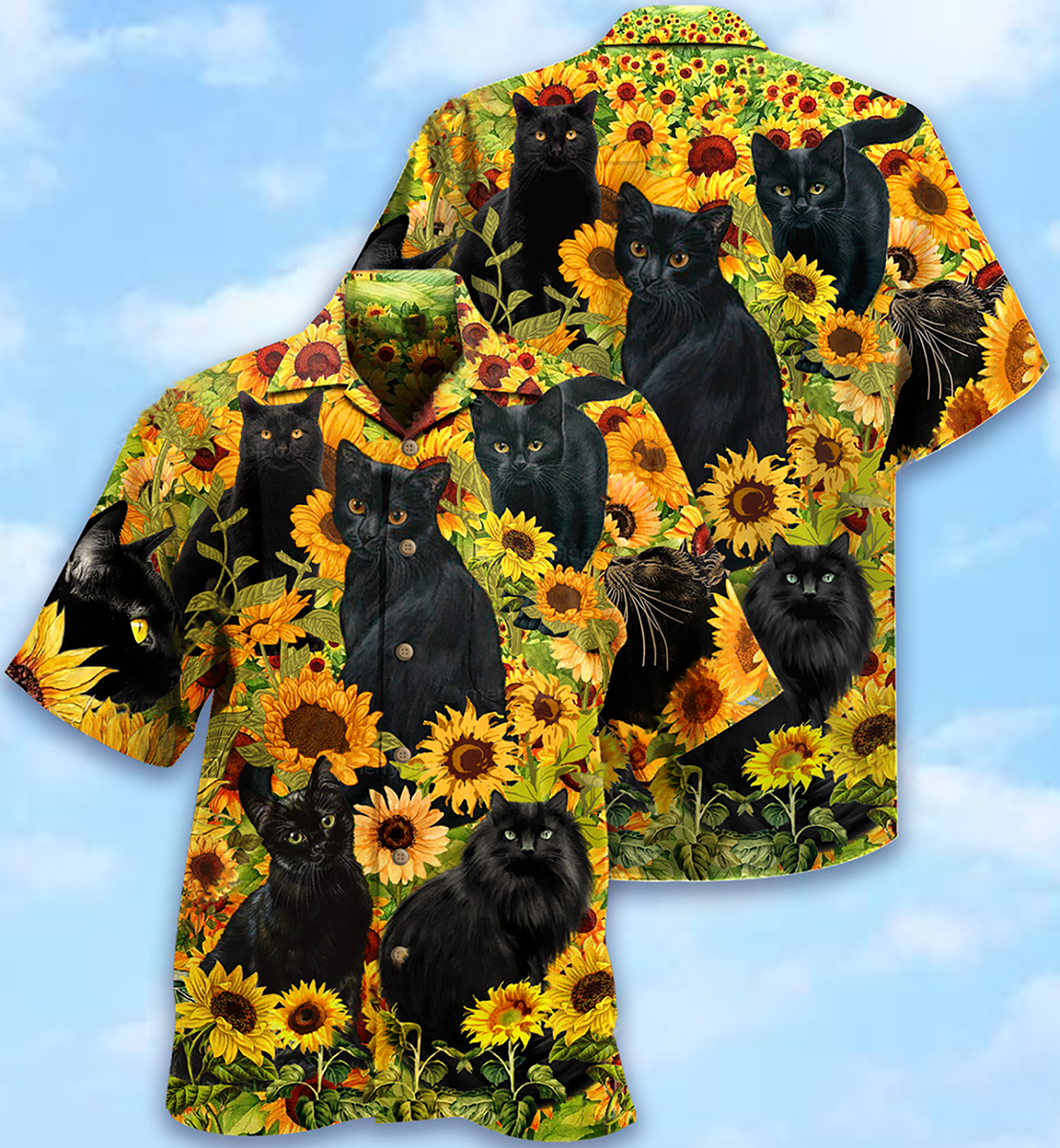 Black Cat Love Sunflower - Gift For Cat Lovers - Hawaiian Shirt