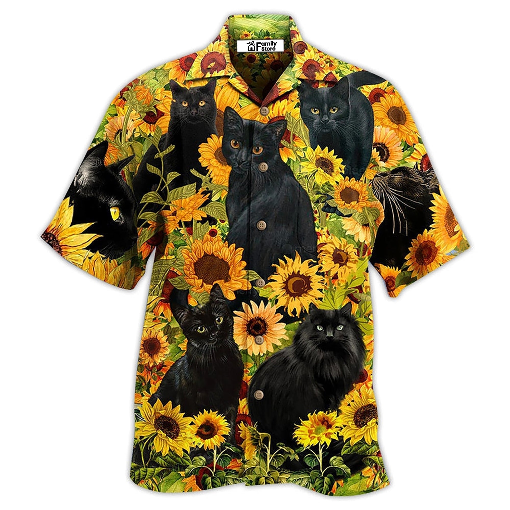 Black Cat Love Sunflower - Gift For Cat Lovers - Hawaiian Shirt