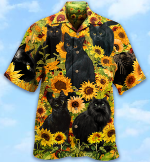 Black Cat Love Sunflower - Gift For Cat Lovers - Hawaiian Shirt