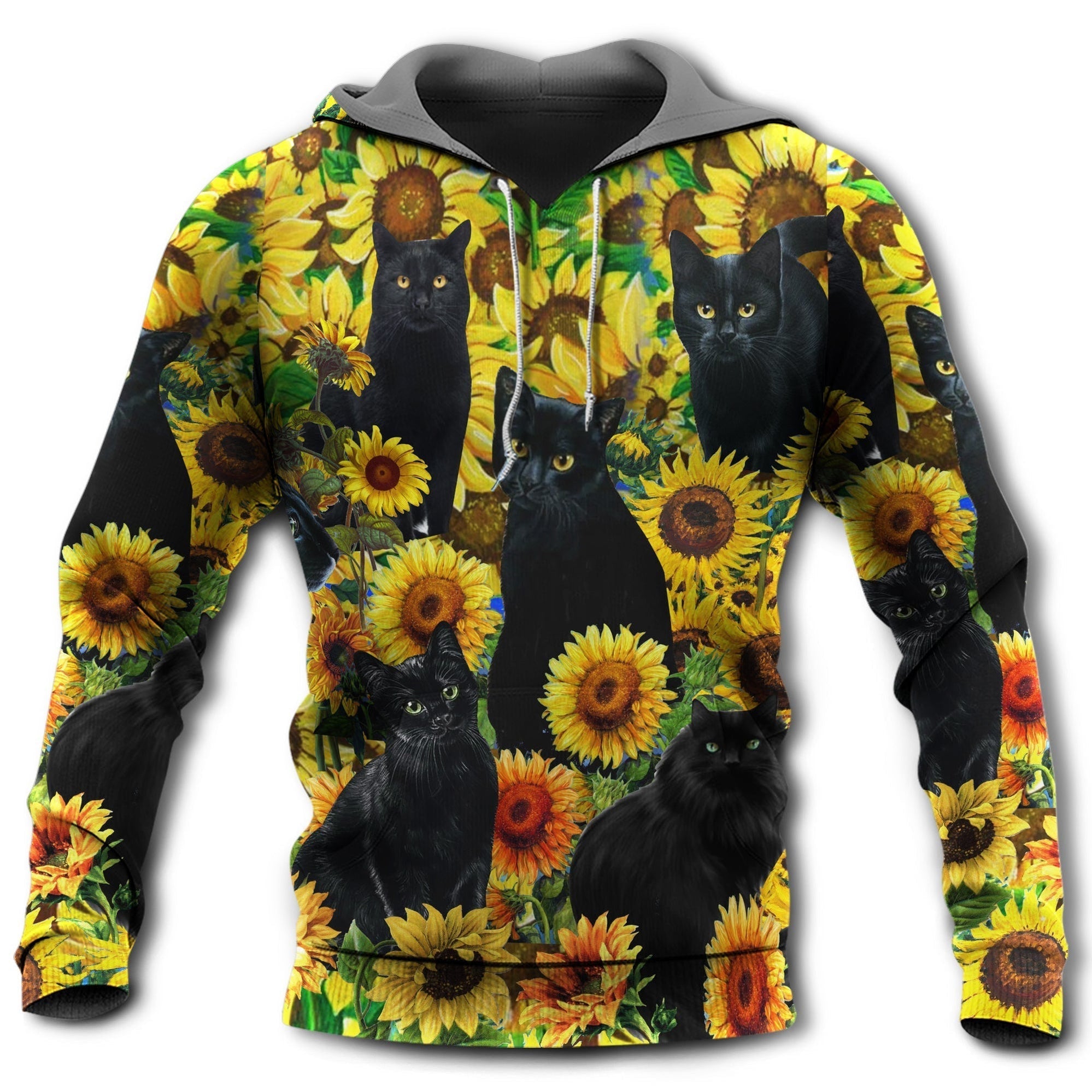 Black Cat Love Sunflower - Hoodie