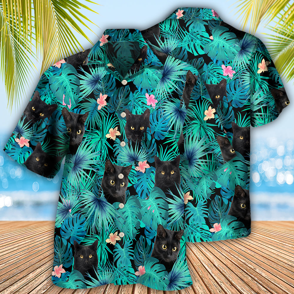 Black Cat Lover Tropical Leaf - Gift For Cat Lovers - Hawaiian Shirt