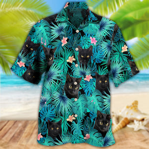 Black Cat Lover Tropical Leaf - Gift For Cat Lovers - Hawaiian Shirt