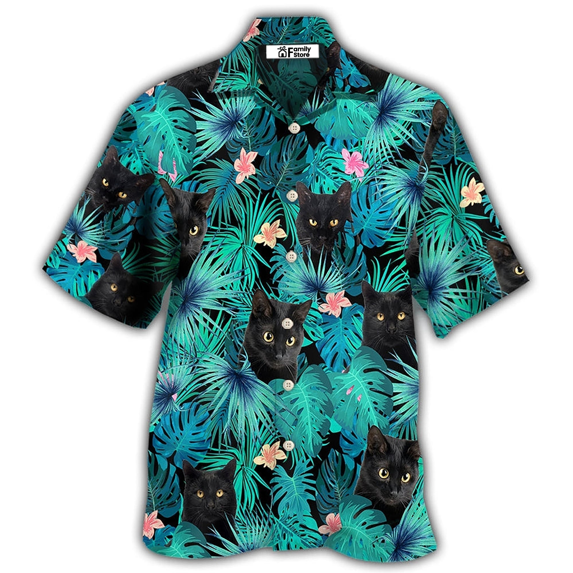 Black Cat Lover Tropical Leaf - Gift For Cat Lovers - Hawaiian Shirt