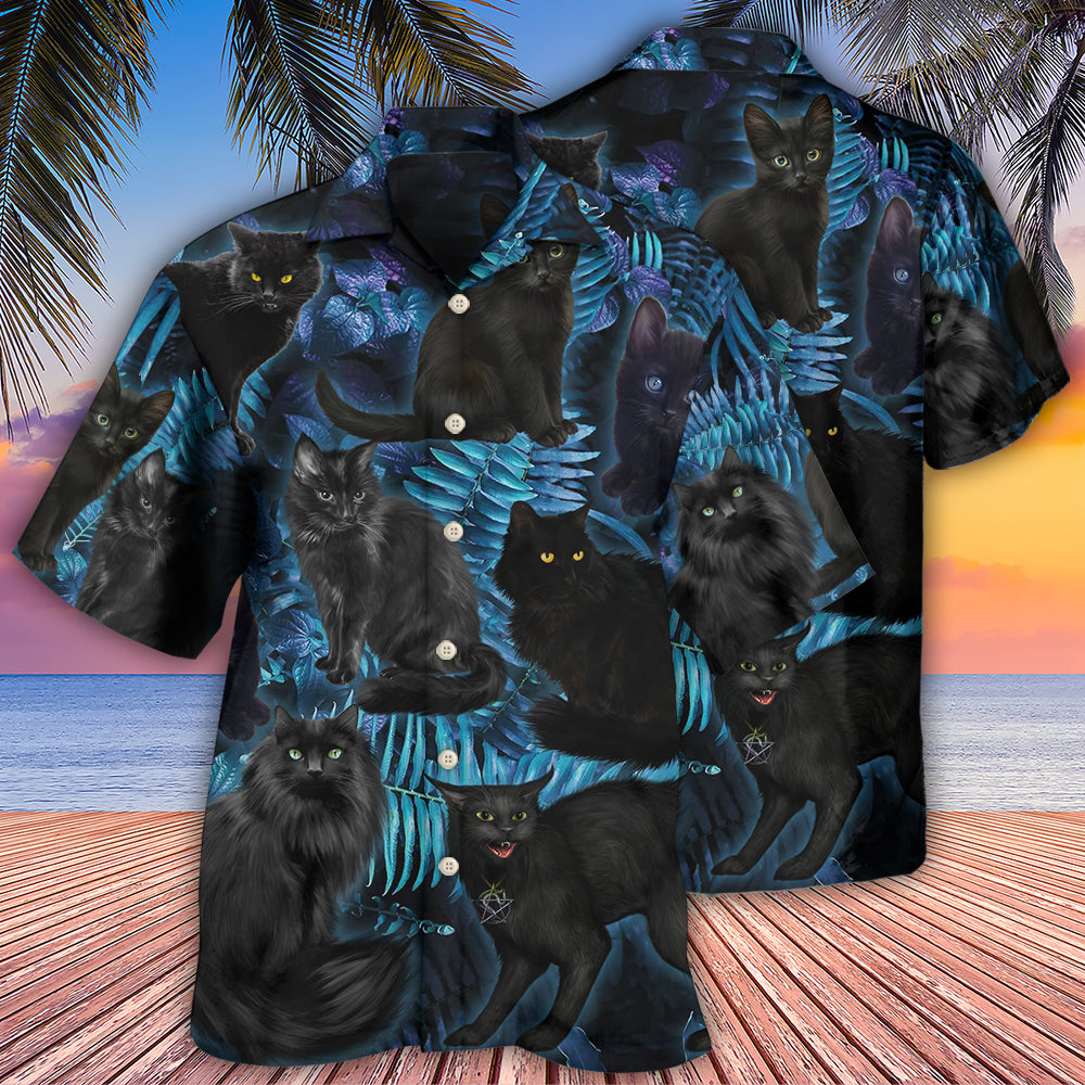 Black Cat Midnight In Jungle - Gift For Cat Lovers - Hawaiian Shirt