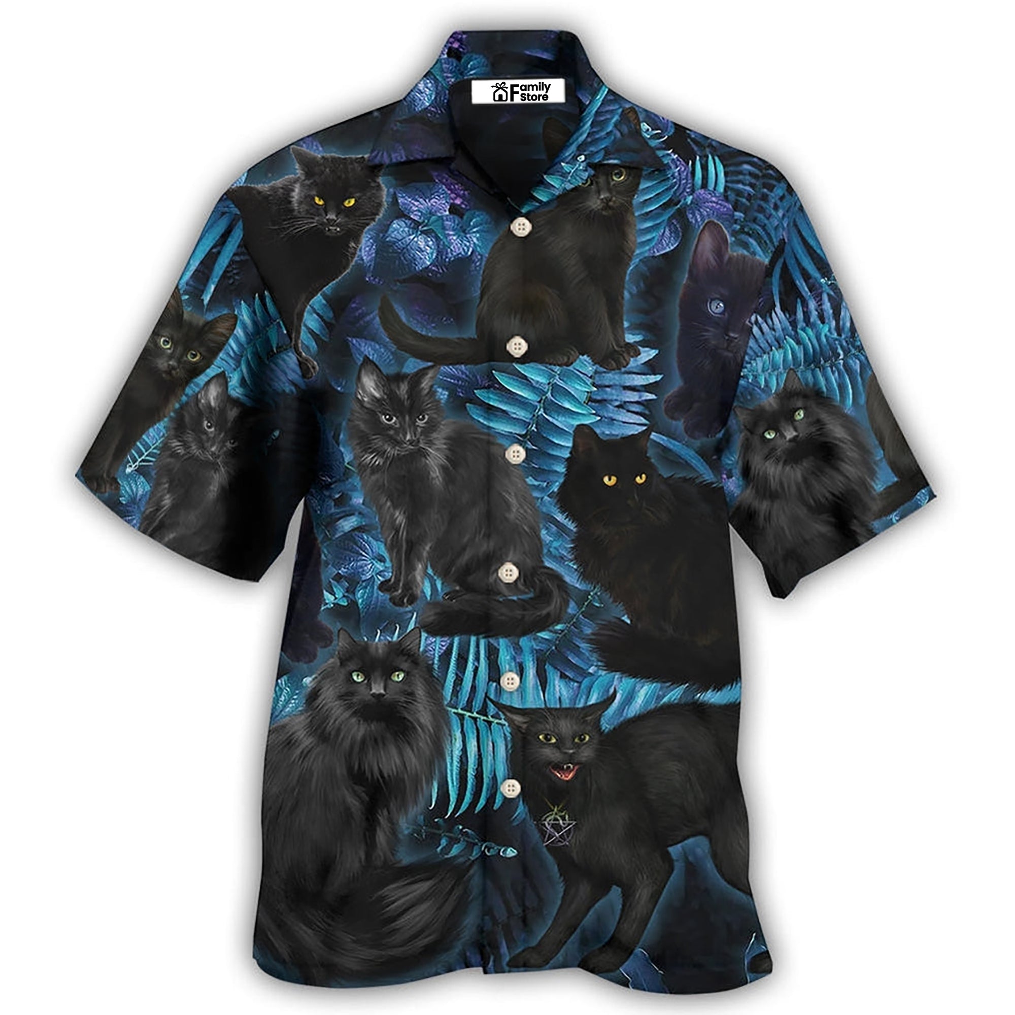 Black Cat Midnight In Jungle - Gift For Cat Lovers - Hawaiian Shirt