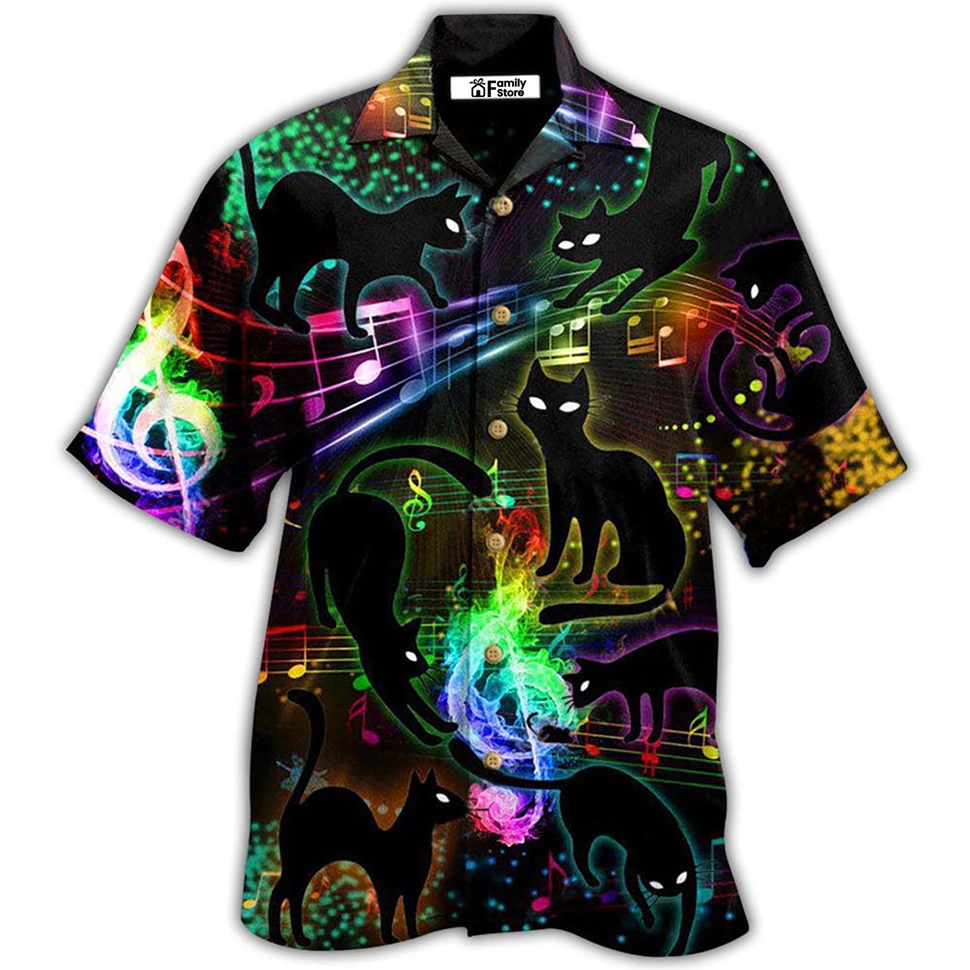 Black Cat The Magical Light Cats On Music Notes - Gift For Cat Lovers - Hawaiian Shirt