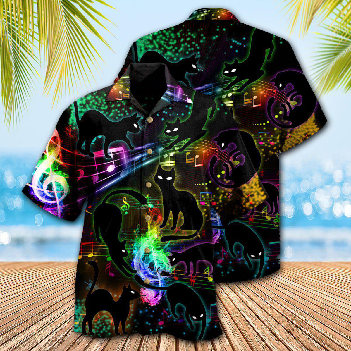 Black Cat The Magical Light Cats On Music Notes - Gift For Cat Lovers - Hawaiian Shirt