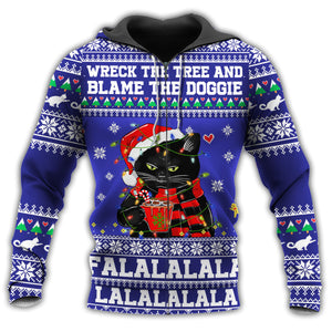 Black Cat Wreck The Tree And Blame The Doggies Christmas - Hoodie