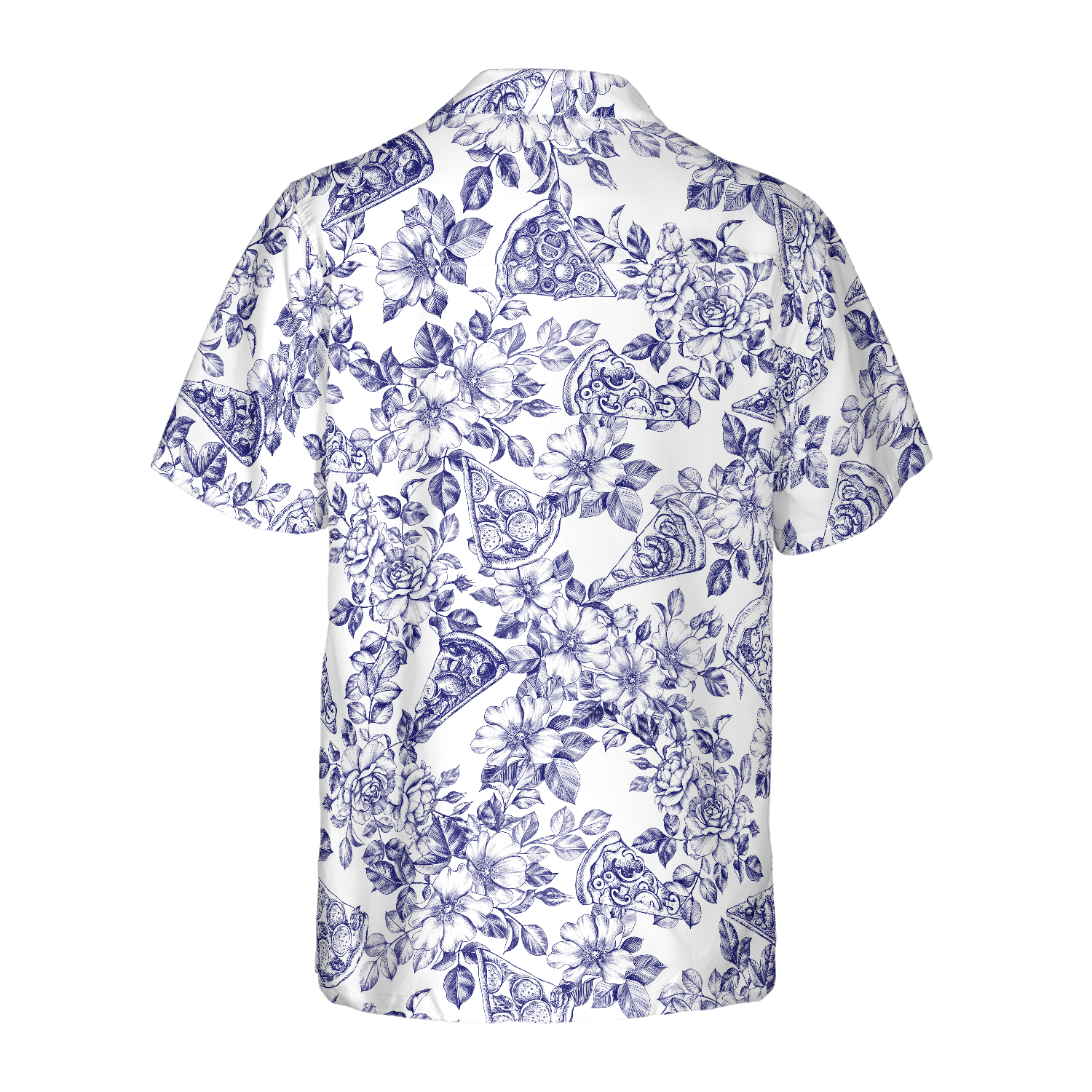 Blue Floral Pizza Pattern - Hawaiian Shirt