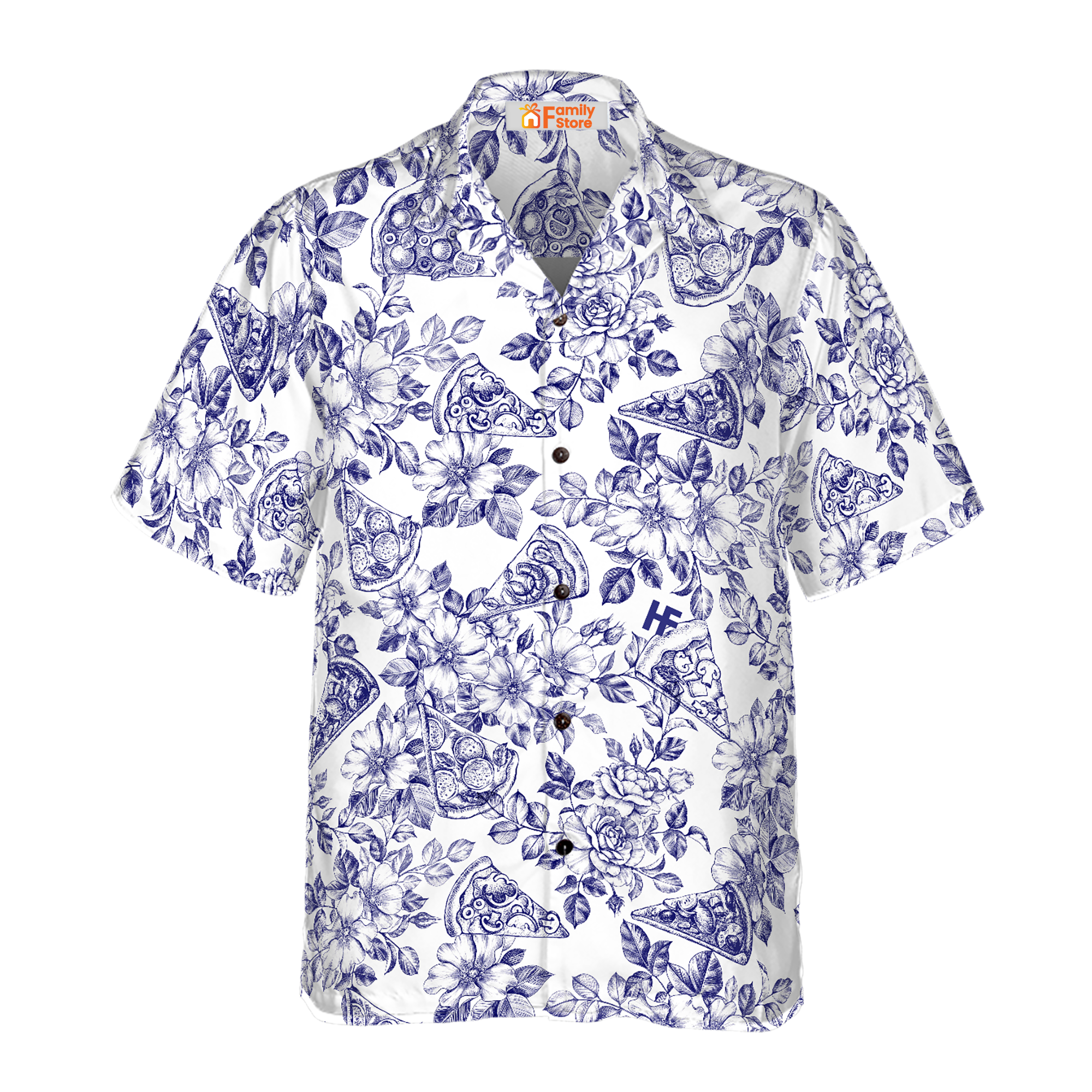 Blue Floral Pizza Pattern - Hawaiian Shirt