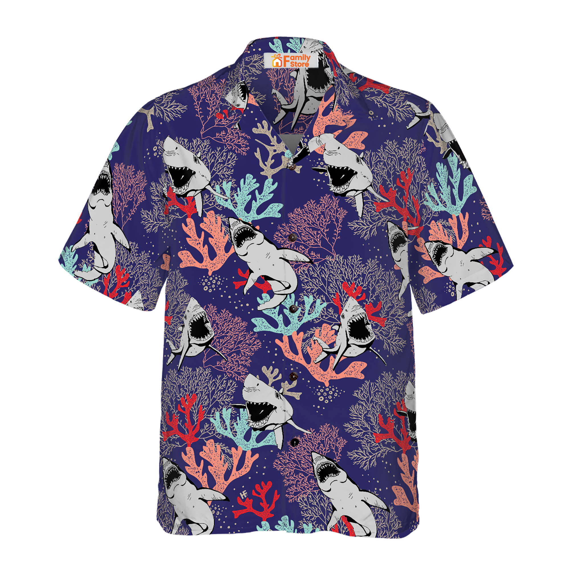 Blue Ocean Coral Sharks - Gift For Shark Lovers - Hawaiian Shirt