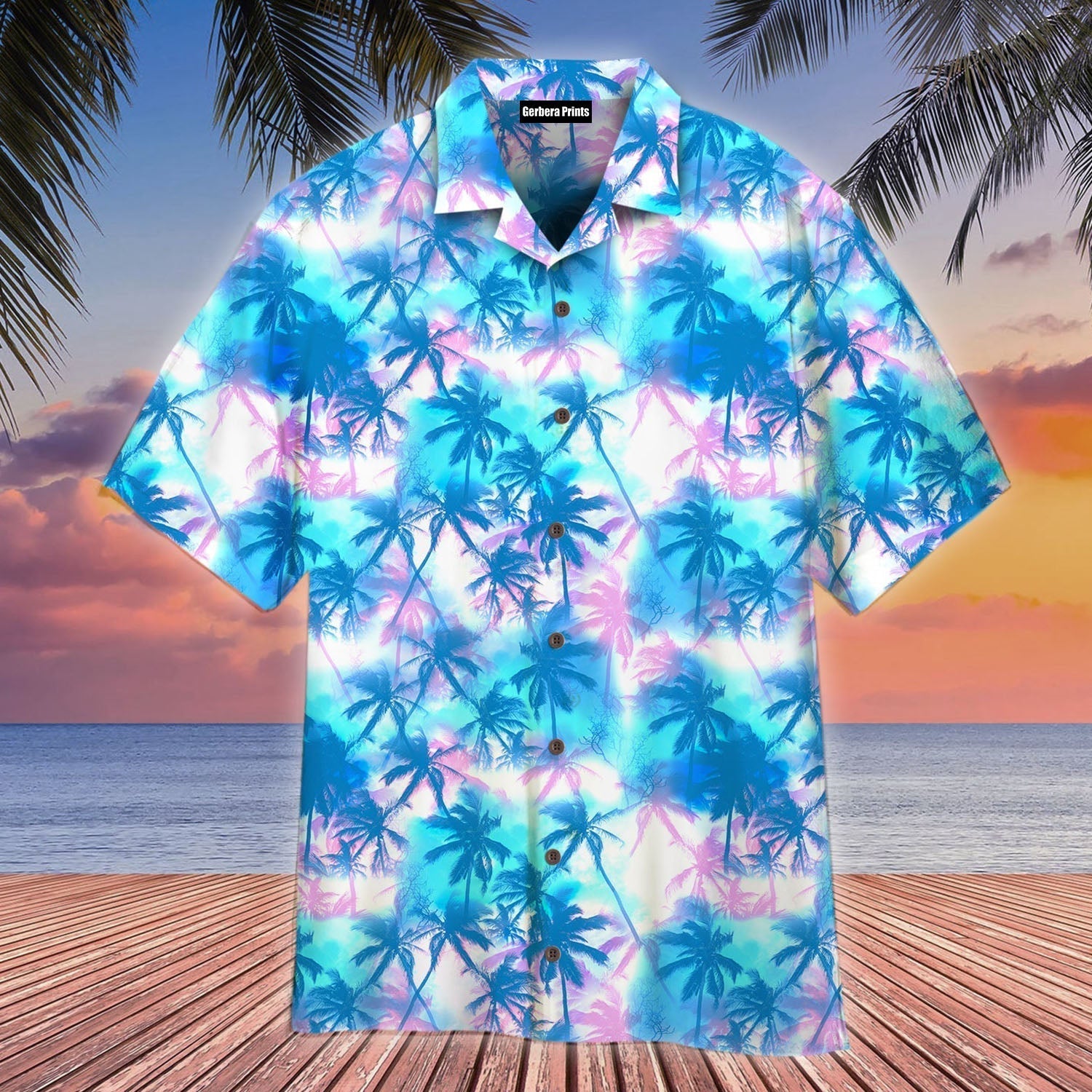 Blue Pink Neon Coconut Palm Tree Tropical - Hawaiian Shirt