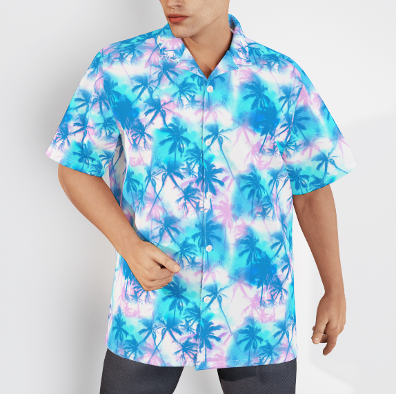 Blue Pink Neon Coconut Palm Tree Tropical - Hawaiian Shirt